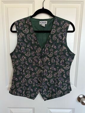 Honors Vintage Green Paisley V-Neck Tunic Vest